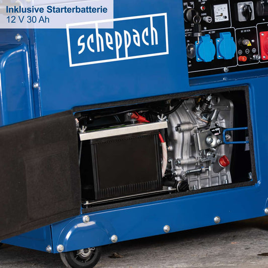 Diesel Stromgenerator SG5200D Scheppach - 7,7PS | 5000W | Elektrostart | 2x 230V, 1x 400V Steckdose