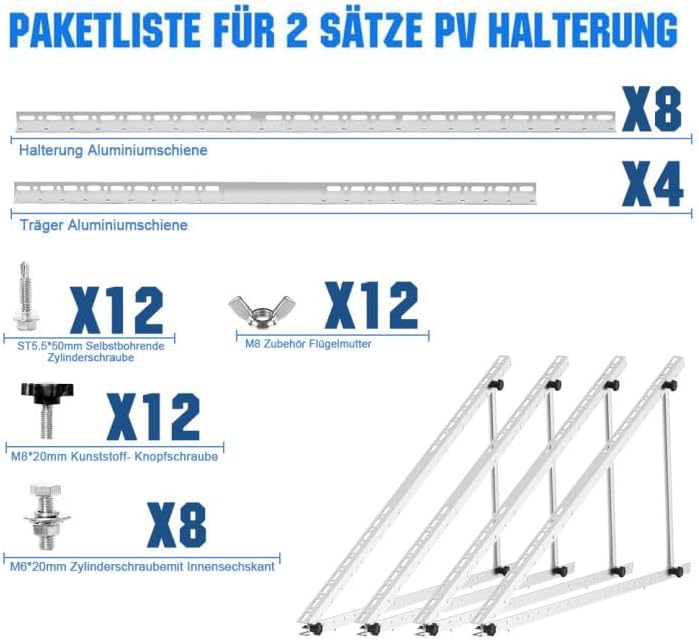 Set für 2 Solarmodul Universal Flachdach Aufständerung