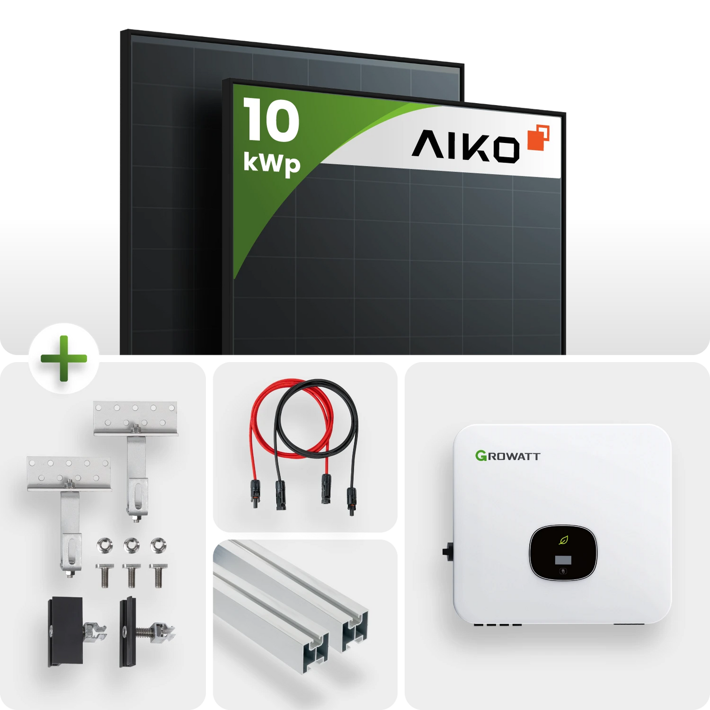 10 kWp Growatt PV-Anlage 22x Aiko 445Wp ABC N-Type Fullblack & Speicher