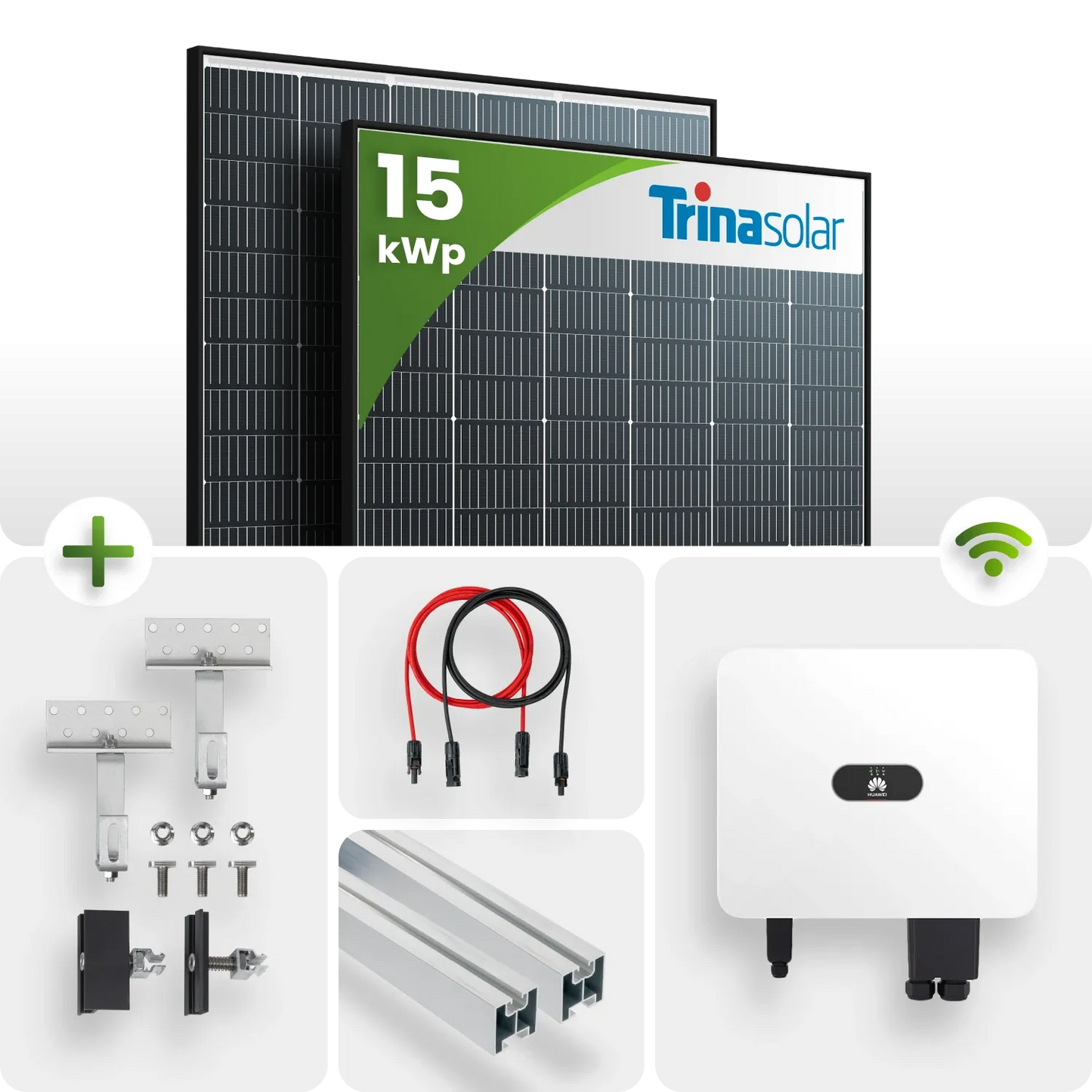 15kW PV Komplettpaket Huawei Schrägdachmontage Trina 435 Vertex S+ Black Frame Module