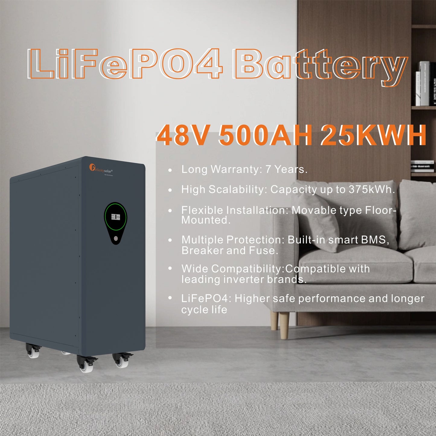 Felicity 25kWh Speicher FLA48500 LiFePO4 Lithium 48V 500Ah