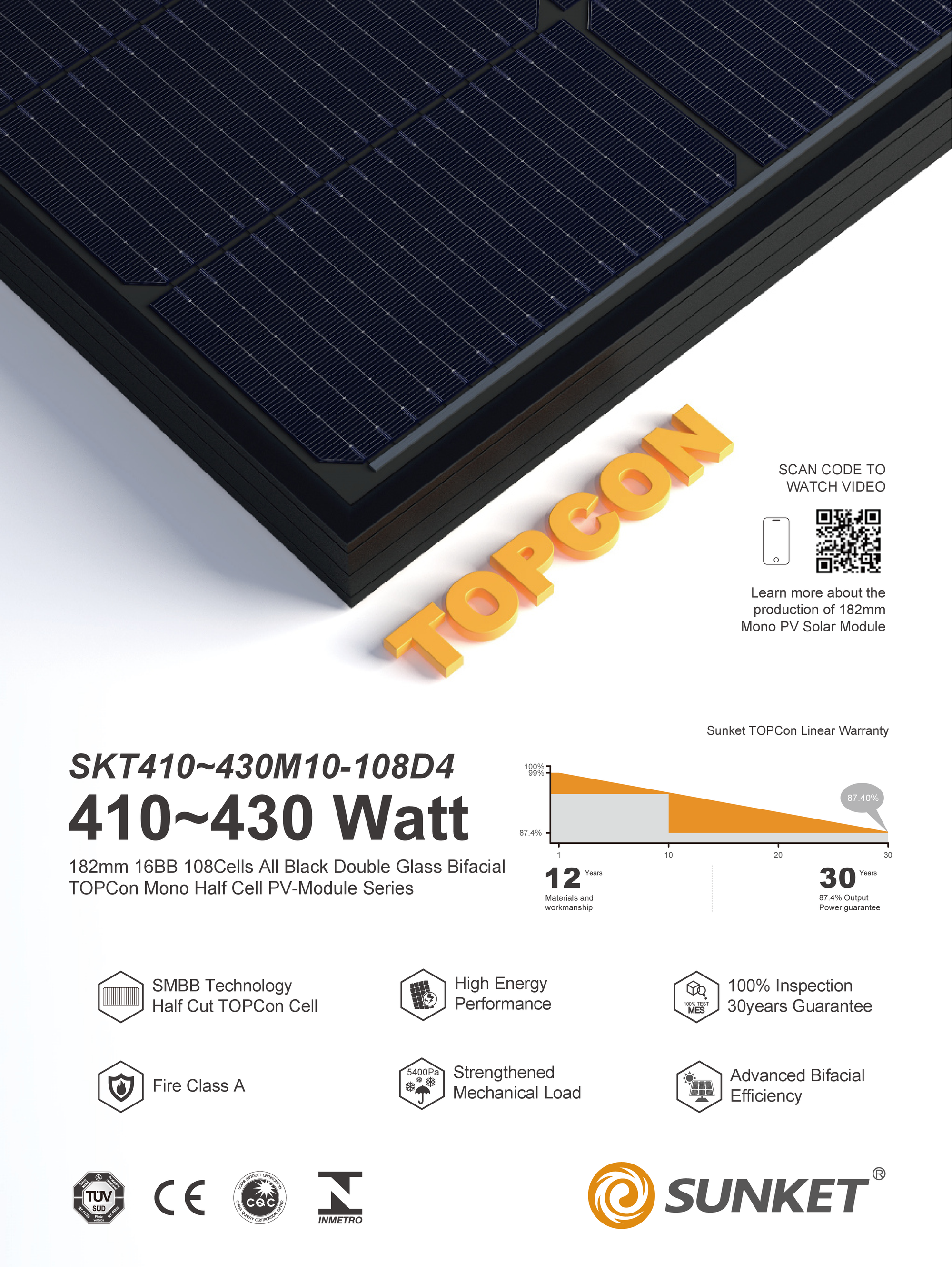 Sunket 430Wp Bifacial Ultra Black Dual Glass Panel