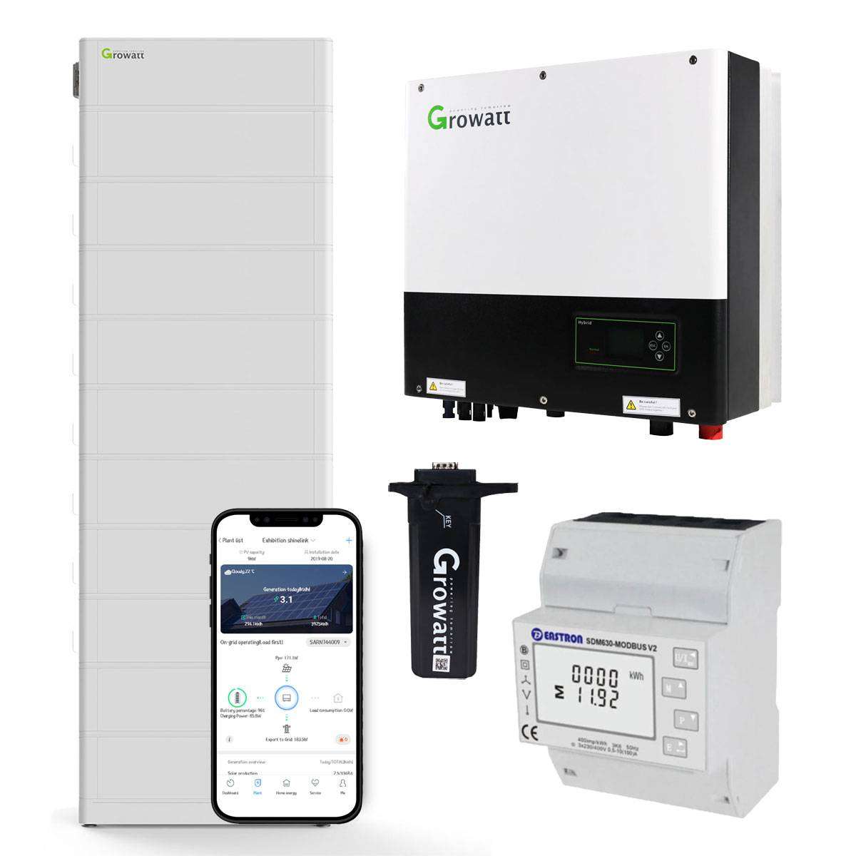 Growatt SPH 25.6kWh Hybrid-Wechselrichter plus Hochvolt Solarspeicher-Set V