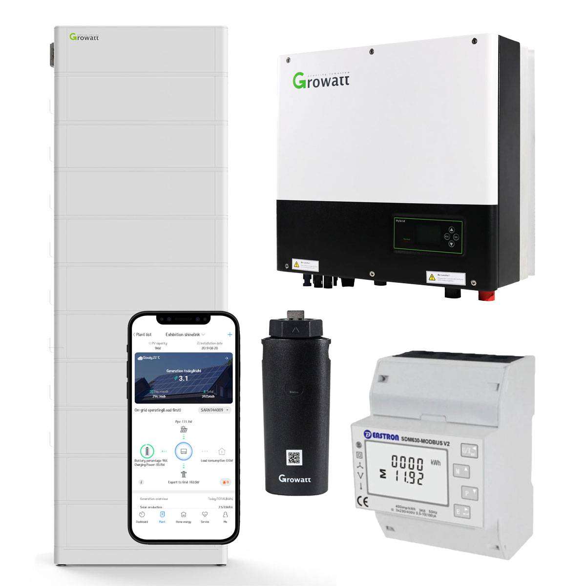 Growatt SPH 25.6kWh Hybrid-Wechselrichter plus Hochvolt Solarspeicher-Set V