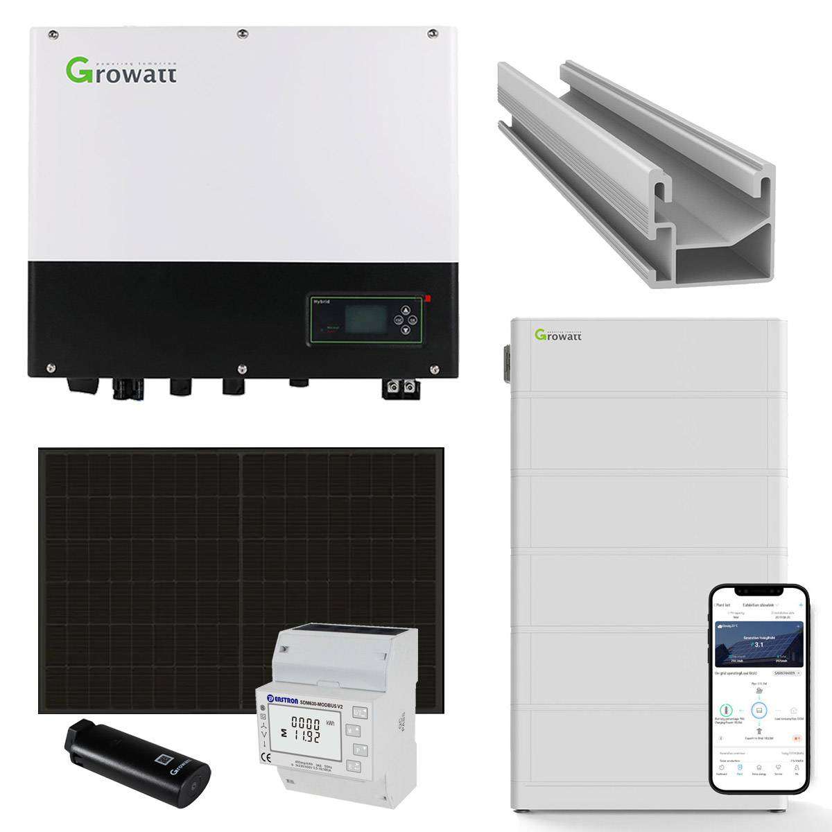 Growatt SPH 4kWp PV-Komplettanlage mit Solarmodulen und Speicher (Glas-Glas)