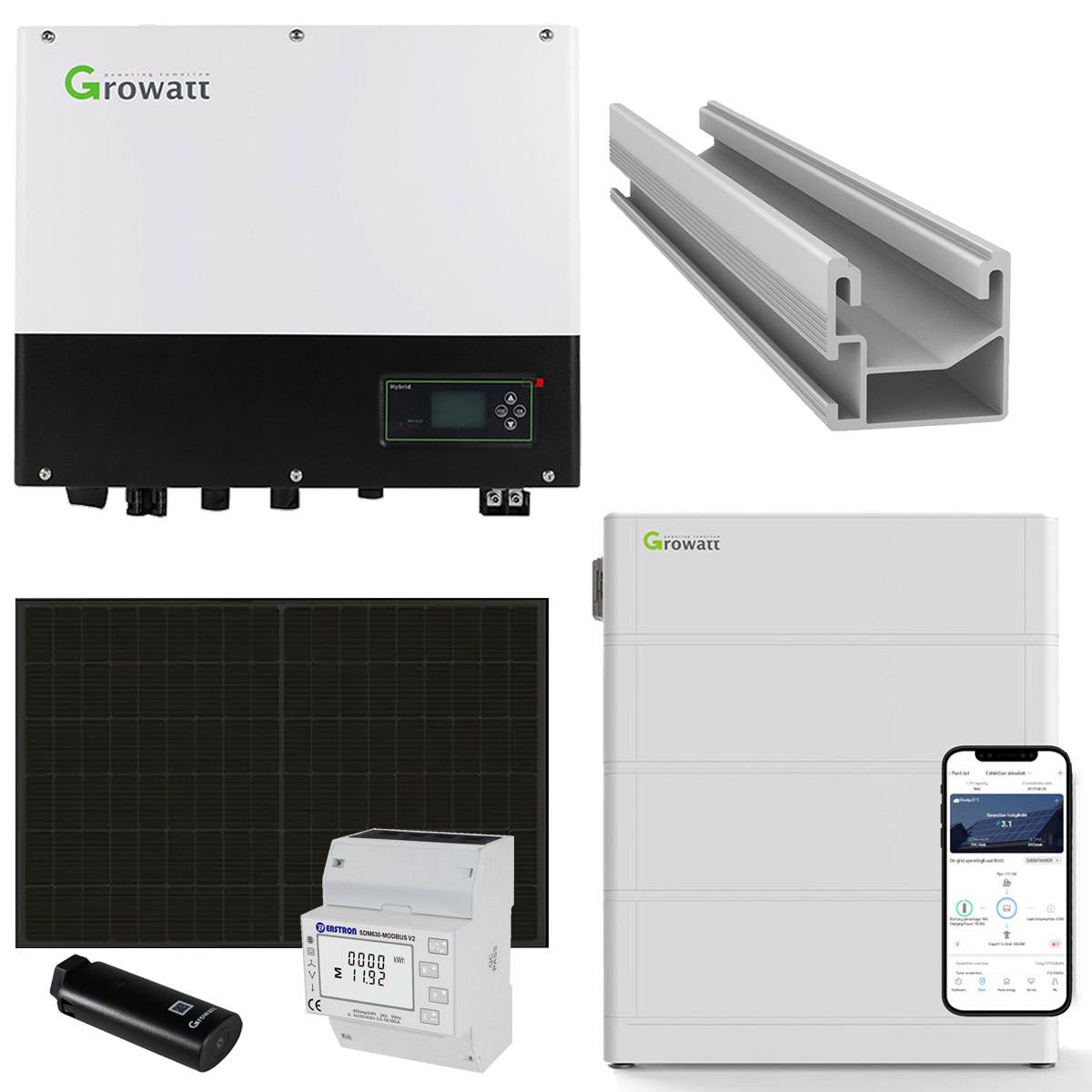 Growatt SPH 5kWp PV-Komplettanlage mit Solarmodulen und Speicher (Glas-Glas)