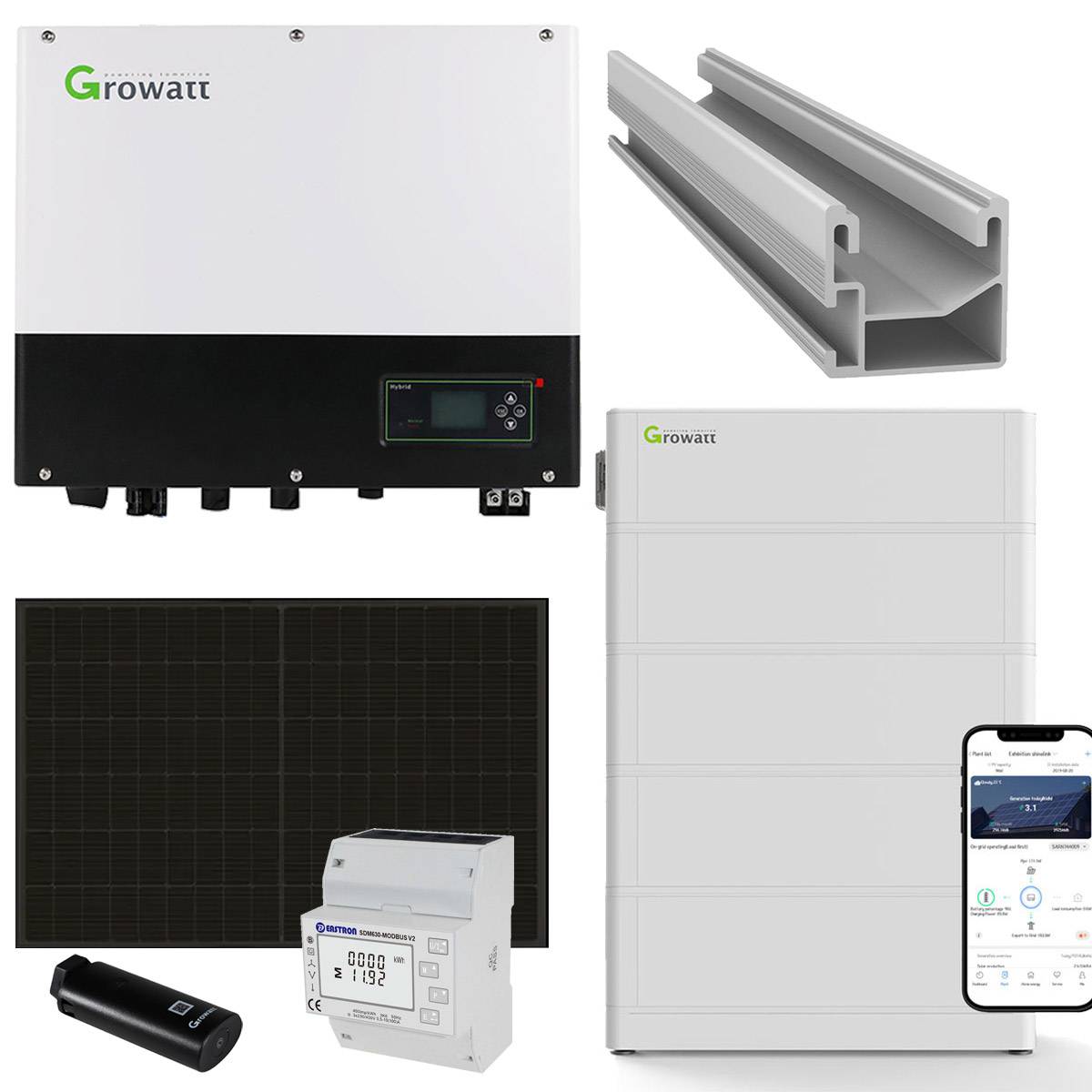 Growatt SPH 5kWp PV-Komplettanlage mit Solarmodulen und Speicher (Glas-Glas)