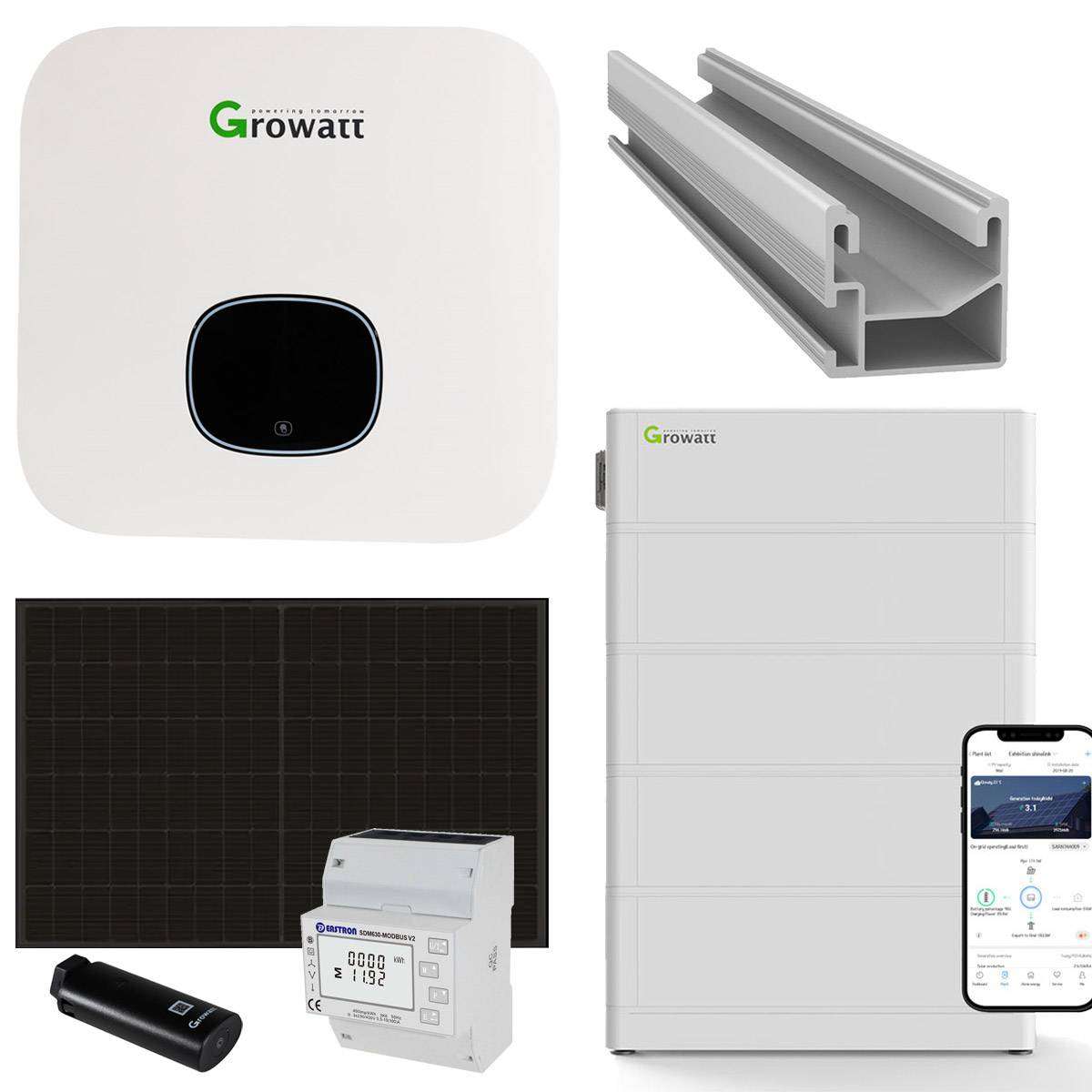 Growatt MOD 10kWp PV-Komplettanlage mit Solarmodulen und Speicher (Glas-Glas)